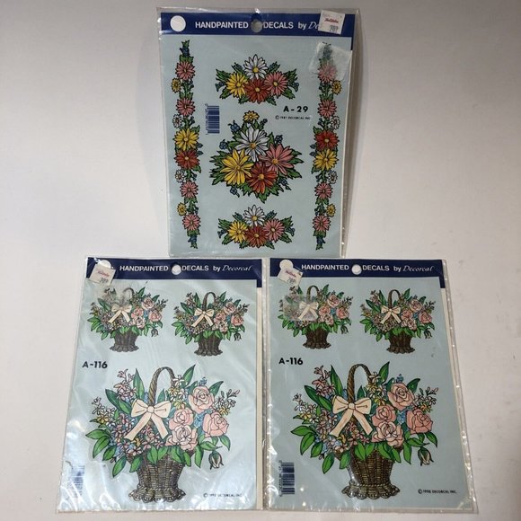 VTG Decals by Decoral Hand painted Flowers Baskets A-116 A-29 Colorful MCM - Picture 1 of 5